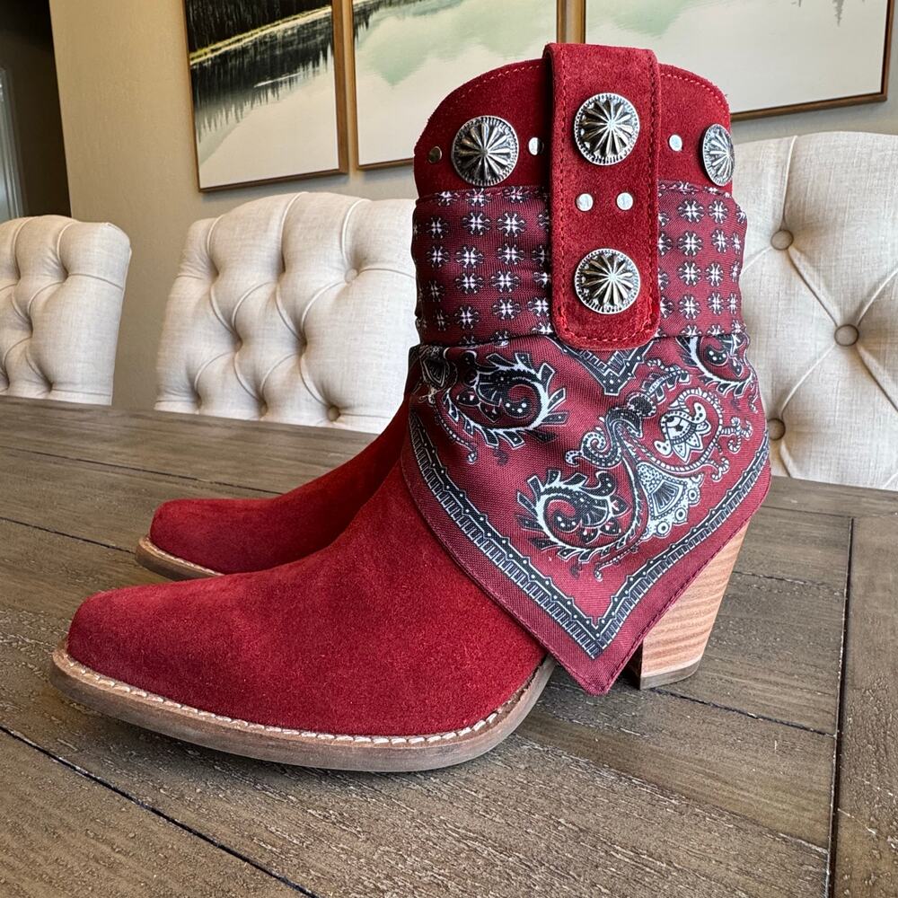 Dingo Red Ankle Boots with Bandana Detail